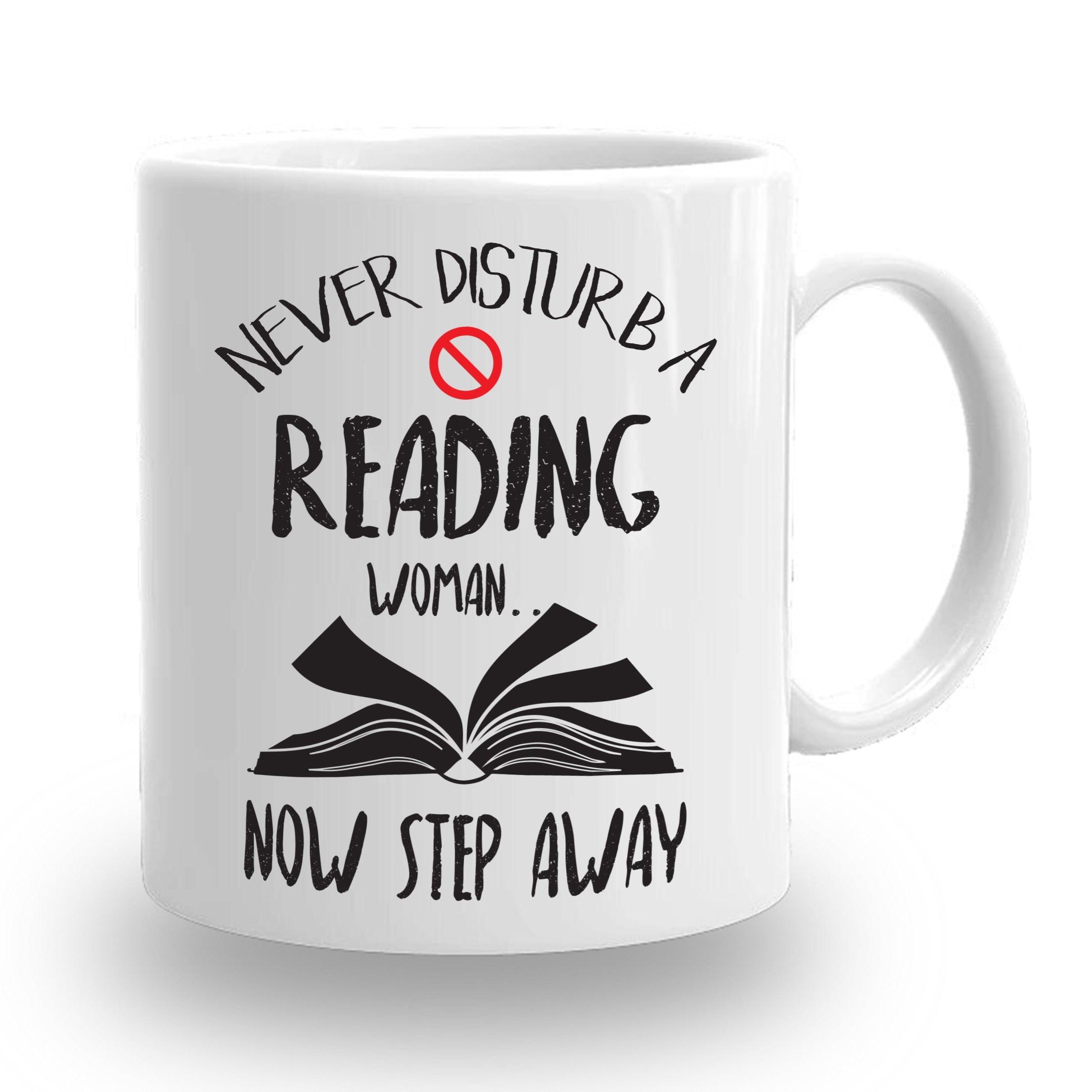 Reader mug, book on mug, white mug, white ceramic mug, red, black and white mug, mug for women, gift, mugs for gift, reader Merch 