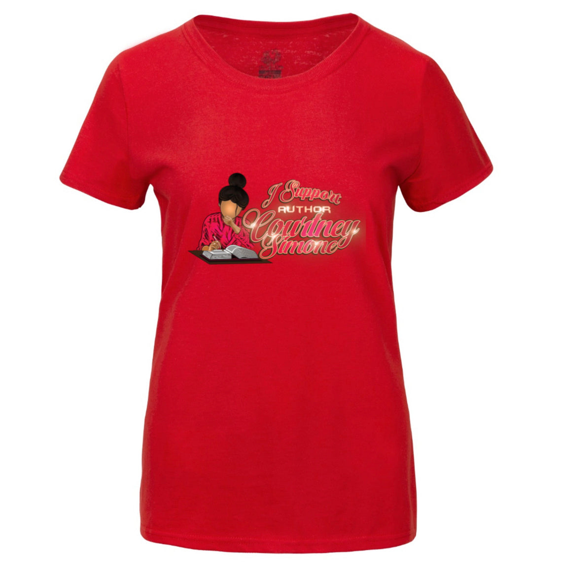 Red crew neck women tshirt, author Merch, shirt with black woman, shirt with writing a book, Courtney Simone shirt, I support tshirts, woman apparel, black history month shirts, black business red shirt, white shirt, gold shirt, cotton shirt, short sleeve shirt